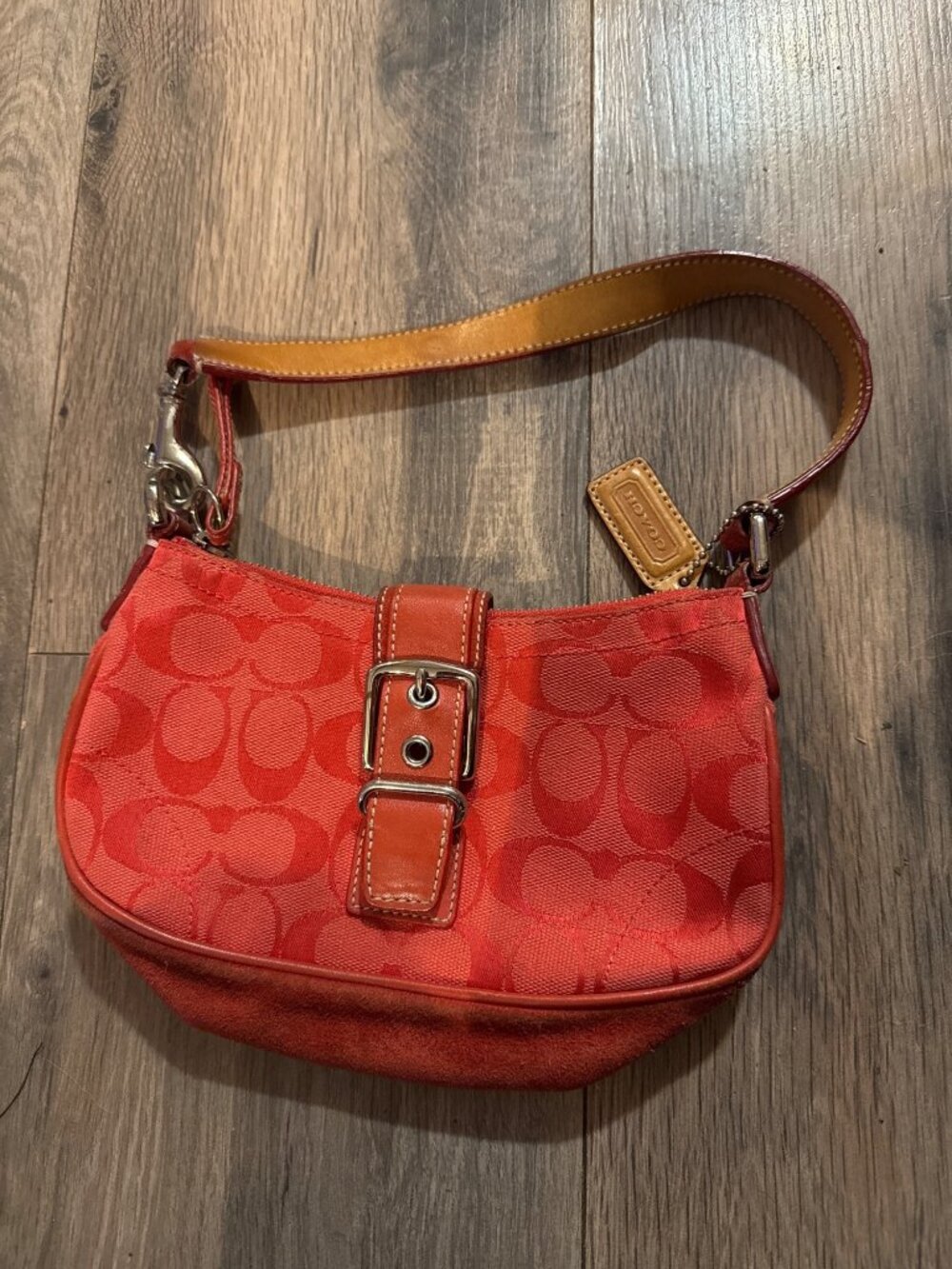 Coach NO.6362 Hampton Soho Coral Orange Salmon Pink Demi Buckle Bag Pink Canvas
